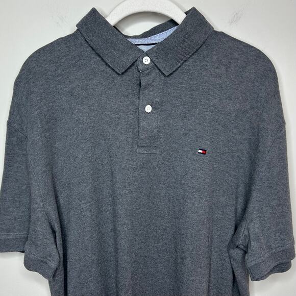 Tommy Hilfiger Gray Polo Shirt Size L Short Sleeves Custom Fit - Picture 2 of 8